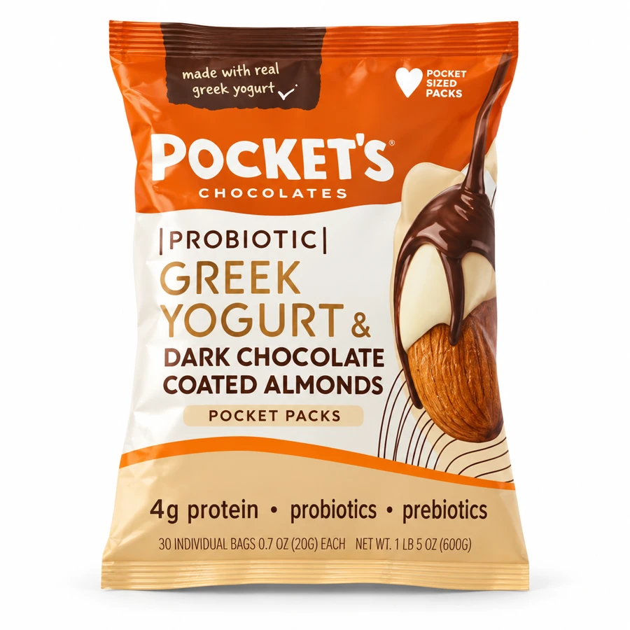 Pocket's Chocolates Greek Yogurt & Dark Chocolate Coated Almonds